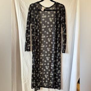 NYC Black Floral Long Sleeve Sheer Cardigan with Daisy Design